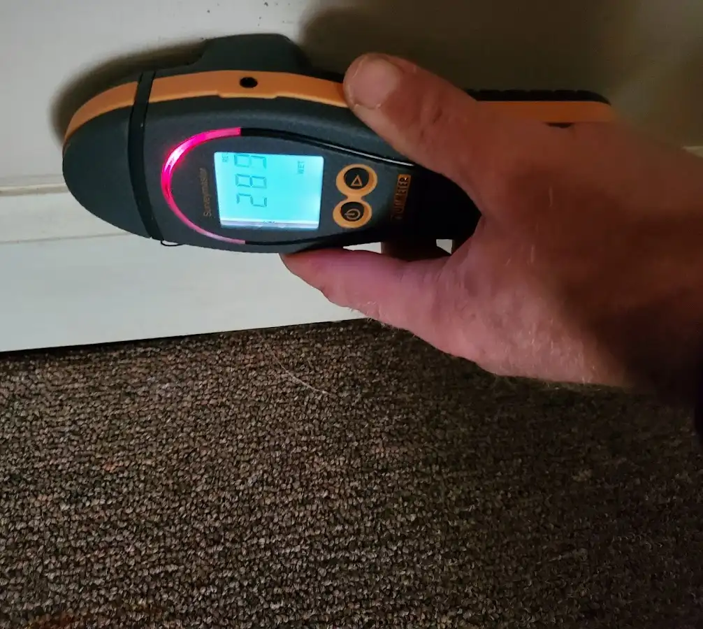 Moisture detection at baseboard during Burst Pipe Cleanup in Purcell
